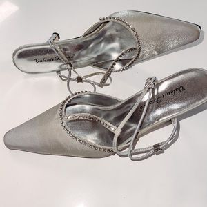 Champagne Silver Evening Shoes w/ Crystal Details